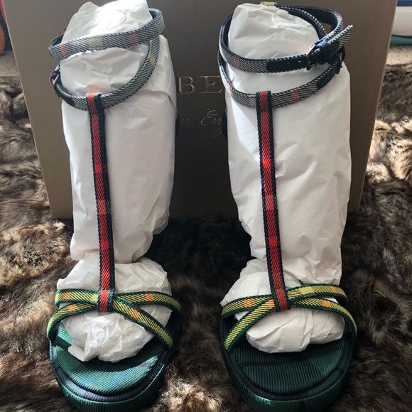 NEVER WORN Tartan Cotton High Cone Heels - Picture 1 of 4